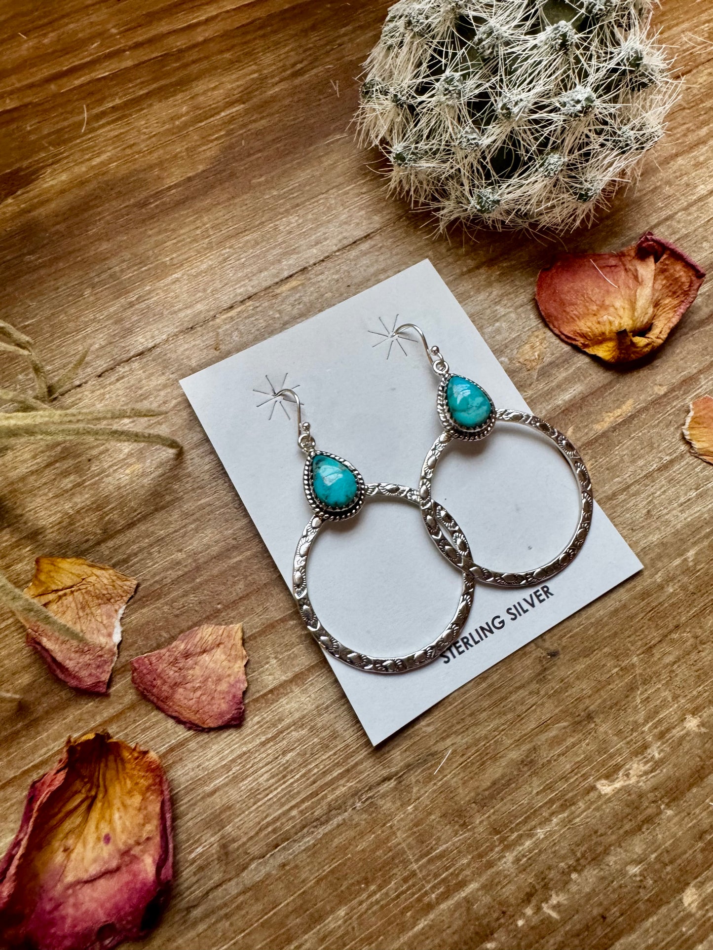 Dangle Earrings Hoop Kingman Turquoise & Sterling Silver