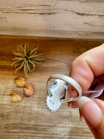 Pink Conch Oval Ring – Size 10 – Sterling Silver