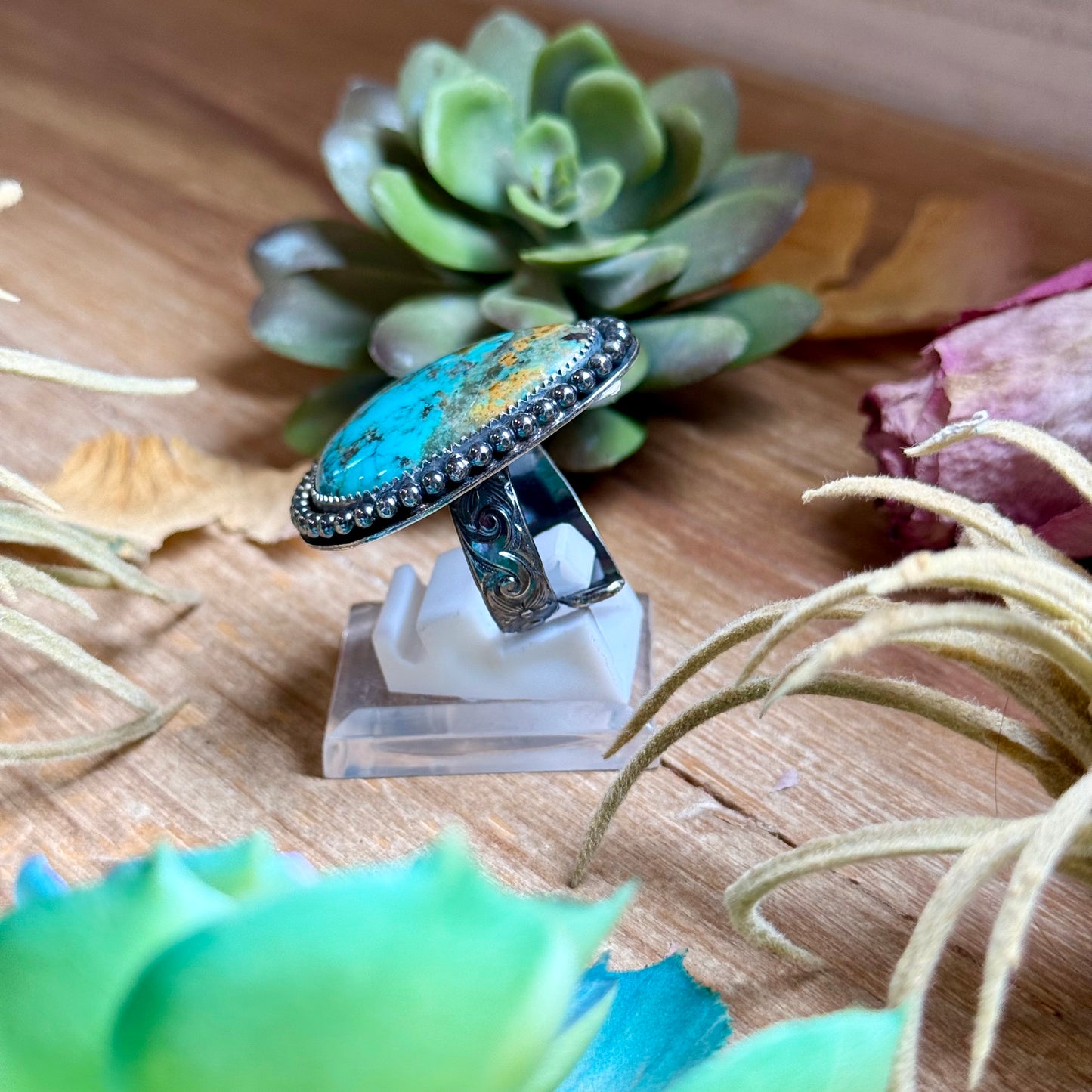 MJ Turquoise Ring – Sterling Silver Adjustable Band