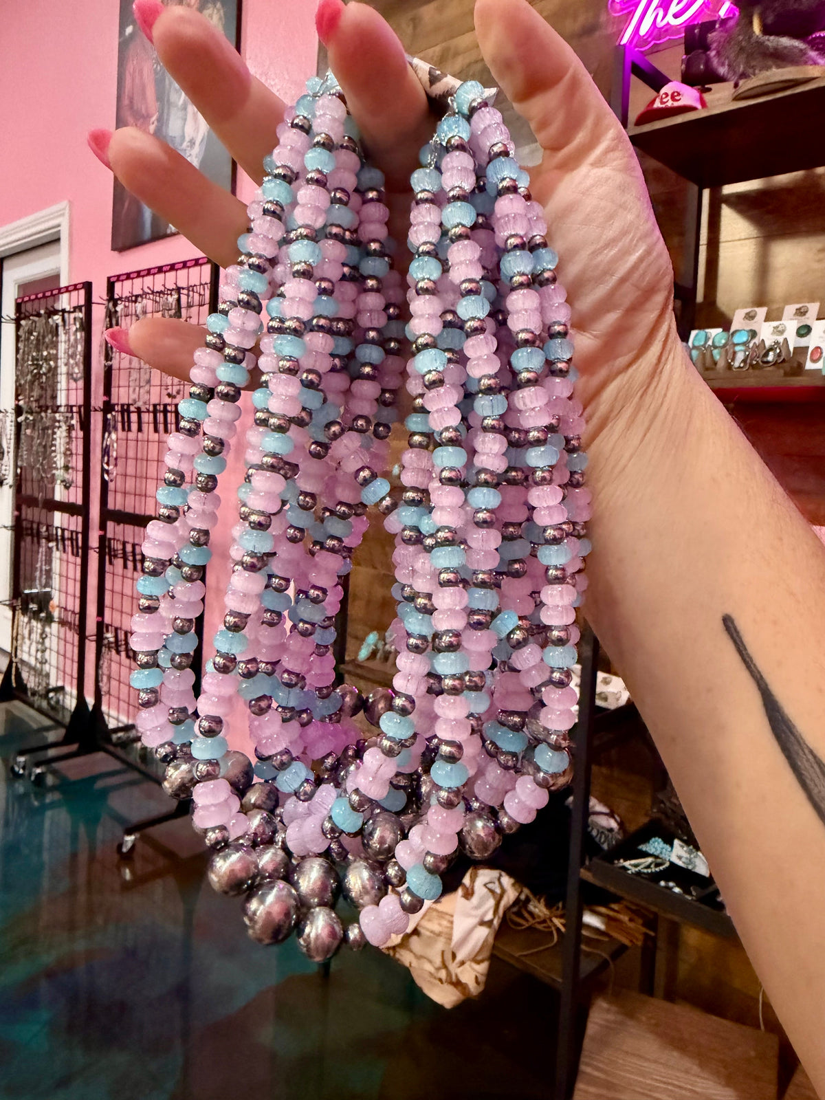 16-Inch Colorful Glass Bead & Sterling Silver Pearl Necklace - 14 options