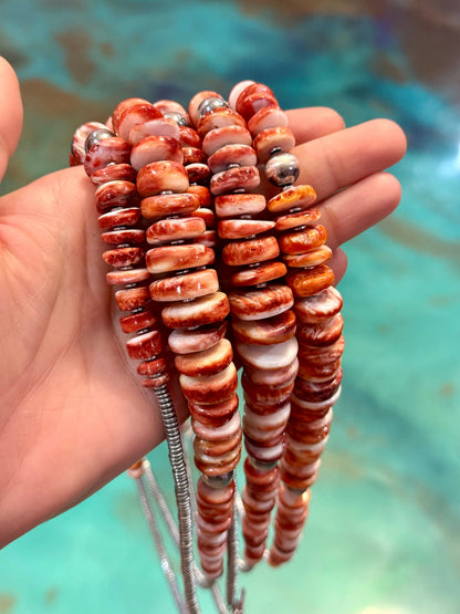 22-Inch Graduated Red & Orange Spiny Oyster Necklace