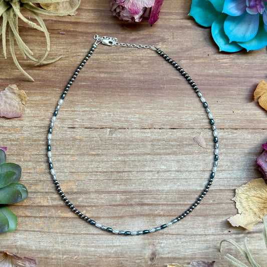 15.25 inch freshwater pearl necklace with 3mm sterling silver pearls handmade by The Bijoux FAB
