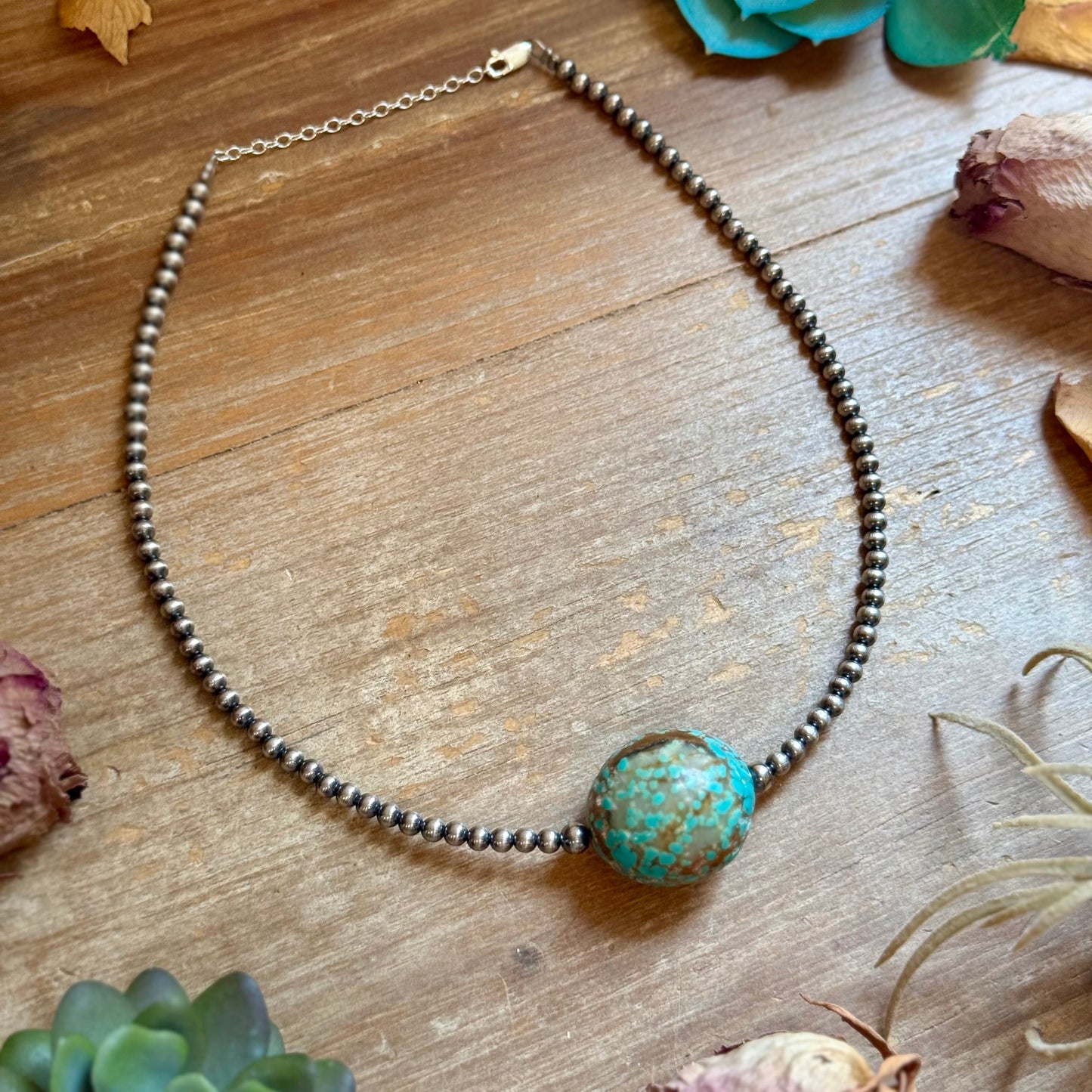 Rare Mine 8 Turquoise & Sterling Silver Pearl Necklace