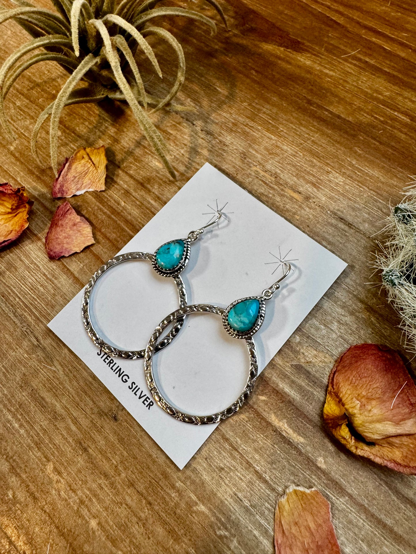 Dangle Earrings Hoop Kingman Turquoise & Sterling Silver