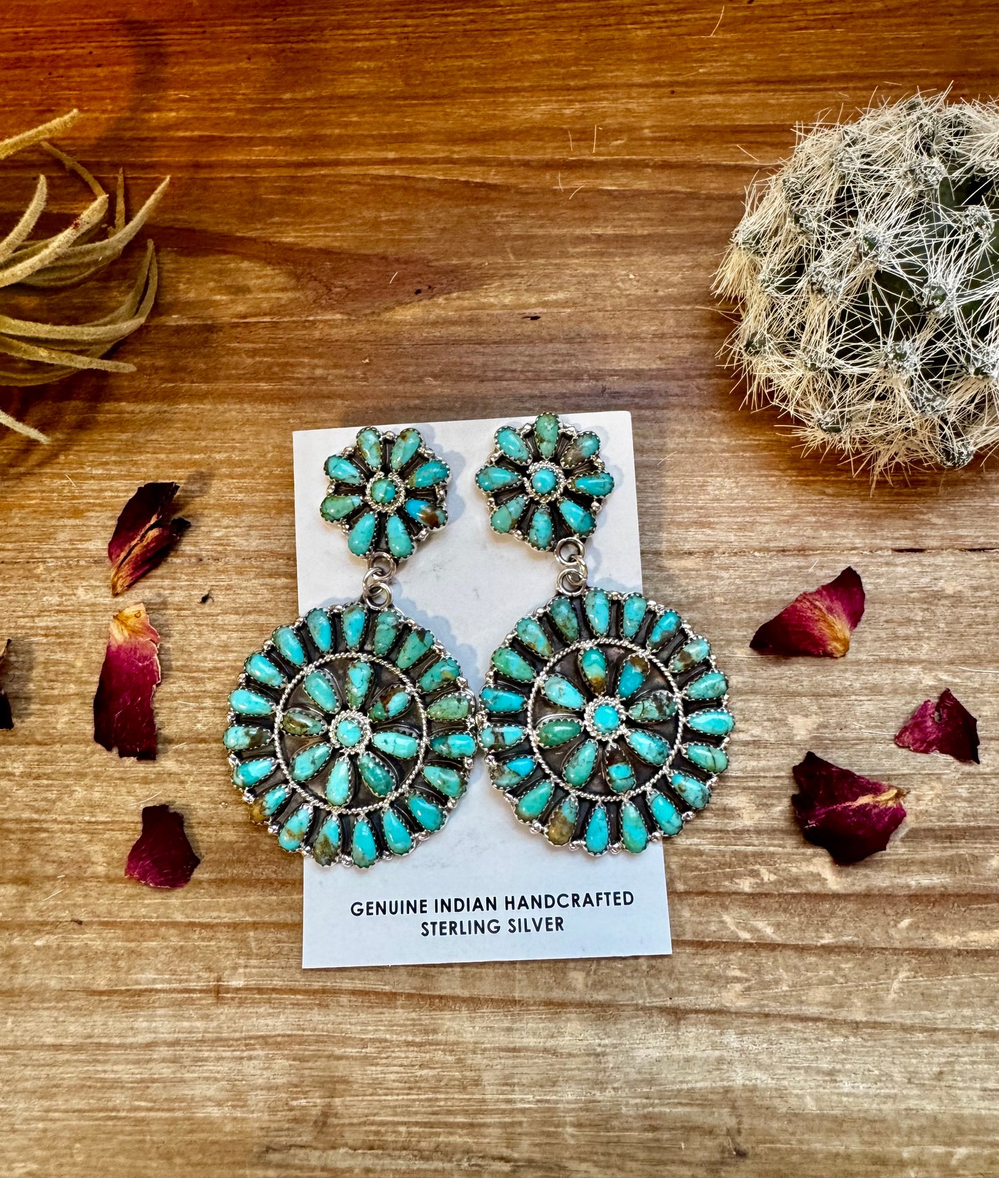 Big Cluster and Dangle Flower Stud Blue Turquoise Earrings