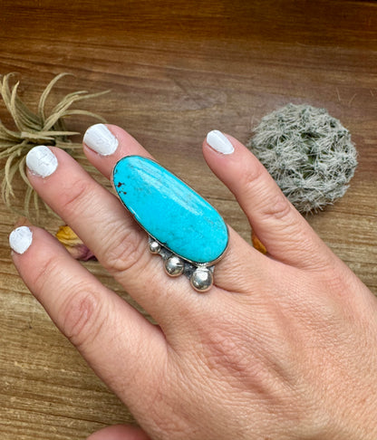 MJ collection - long turquoise stone ring - Size 5.5 - sterling silver