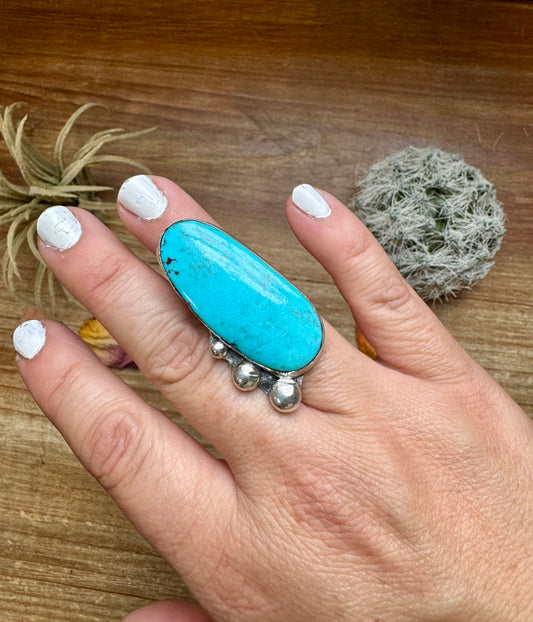 MJ collection - long turquoise stone ring - Size 5.5 - sterling silver