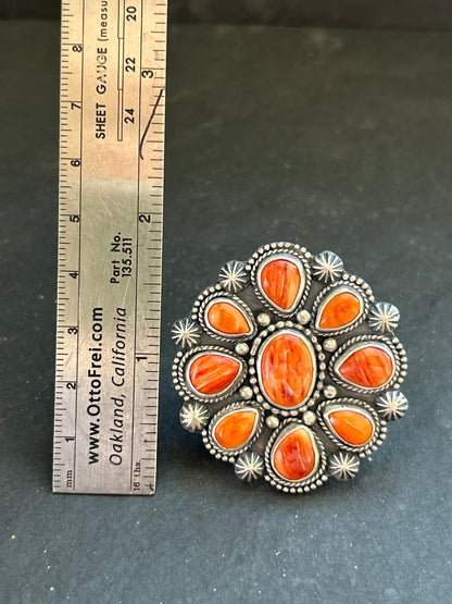 Sterling Silver Orange Spiny Oyster Cluster Ring – Size 9 – Artist Shay Pfeiffer