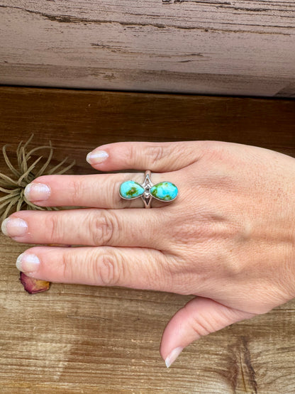 2 Stones Ring- size 8 - Royston Turquoise & Sterling Silver