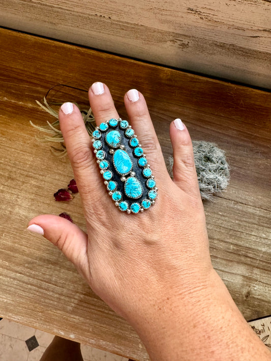 Big Ring - adjustable kingman turquoise ring and sterling silver