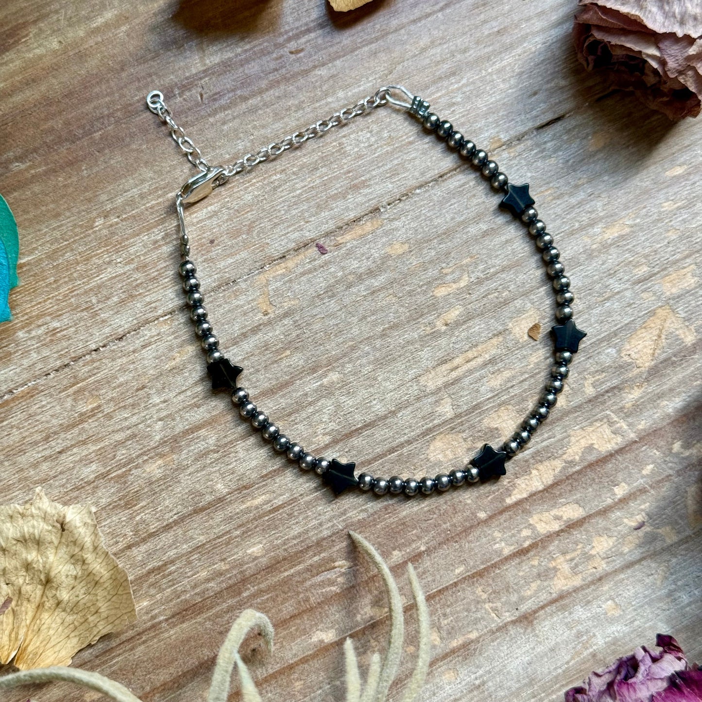 Black Onyx Star Bracelet – Sterling Silver Pearls