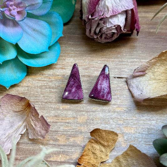 Purple spiny oyster stud earrings in sterling silver handmade in-house in the USA by The Bijoux FAB
