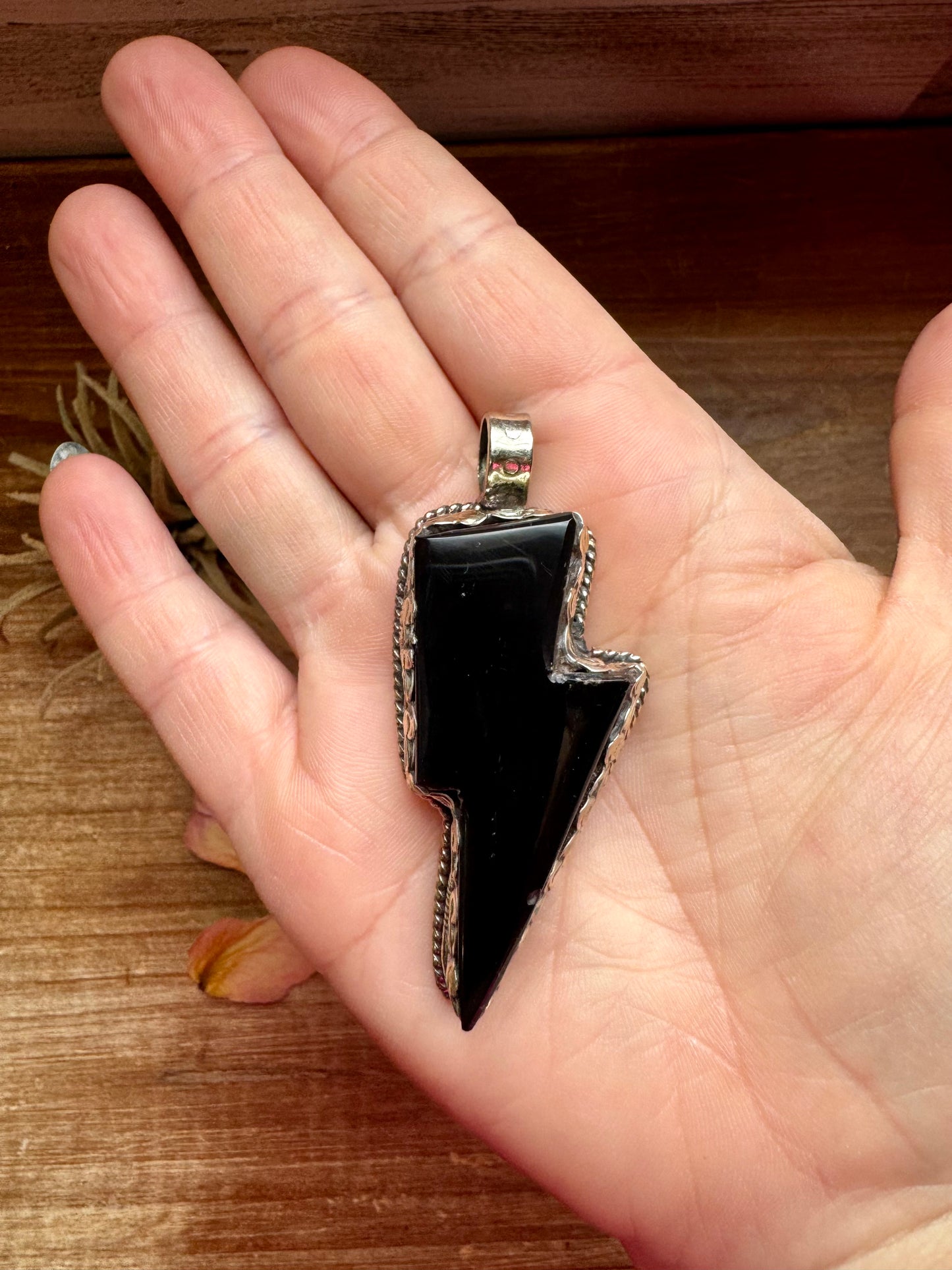 Black Onyx Lightning bolt pendant