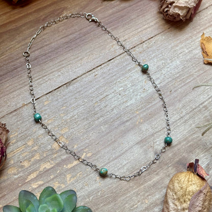 Turquoise Nugget & Heart Chain Necklace