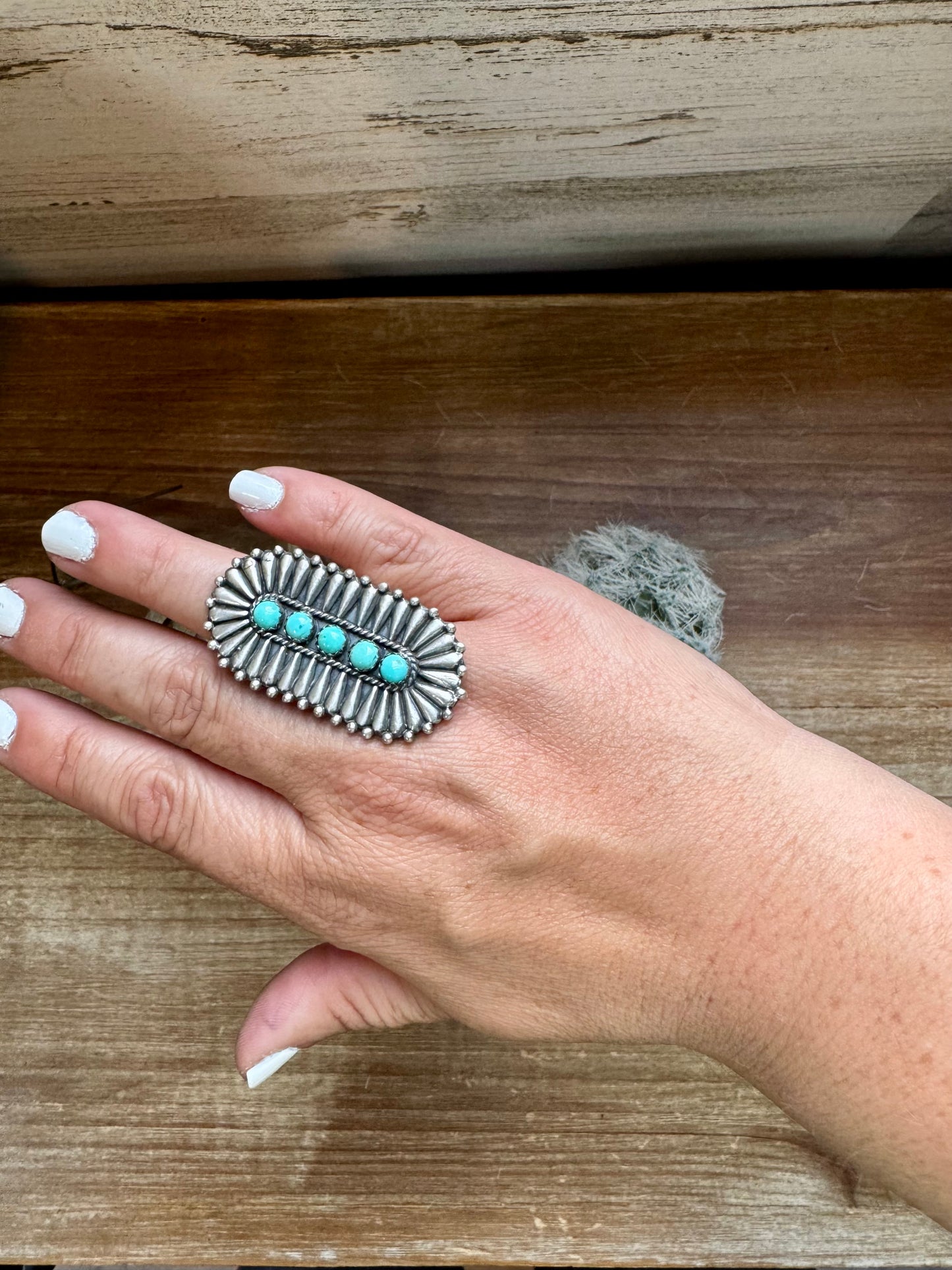 Cluster Ring - Adjustable - kingman turquoise and sterling silver