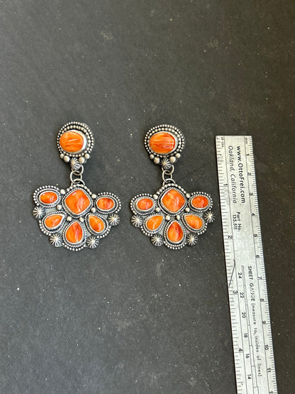 Sterling Silver Orange Spiny Oyster Half Cluster Dangle Earrings – Artist Shay Pfeiffer