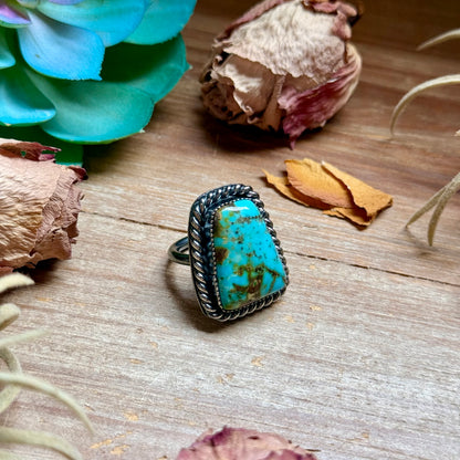 MJ Trapezoid Blue Turquoise Sterling Silver Ring – Size 7