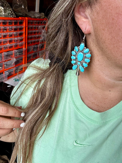 Big Dangle Blue Turquoise Earrings