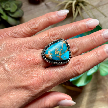 MJ Turquoise Mohave & Spiny Oyster Ring – Sterling Silver Adjustable Band