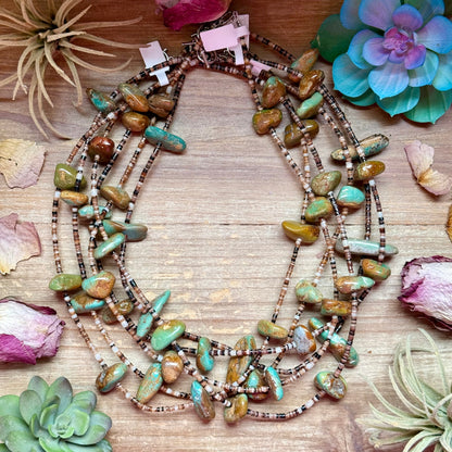 22” Dark Shell & Turquoise Nugget Necklace