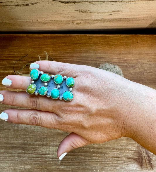 Big Ring - adjustable - mix turquoise ring and sterling silver