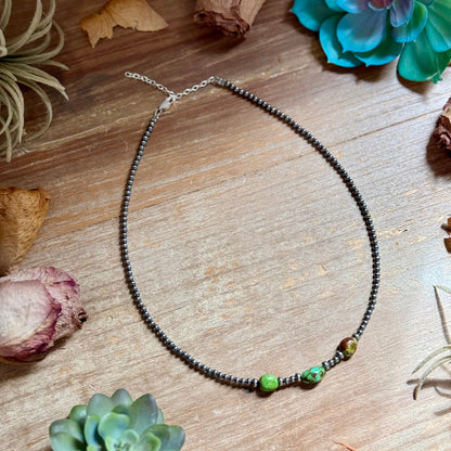 3mm Sterling Silver Pearl & Sonoran Gold Turquoise Necklace