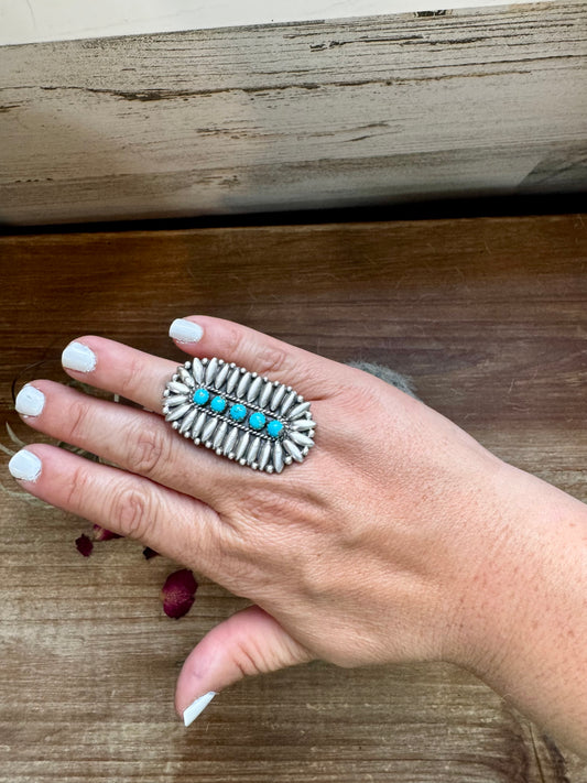 Cluster Ring - Adjustable - kingman turquoise and sterling silver