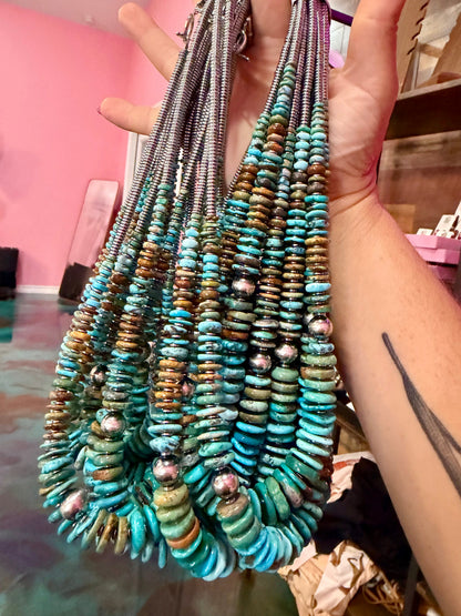 Tri-Color Graduated Turquoise Necklace 22 inch