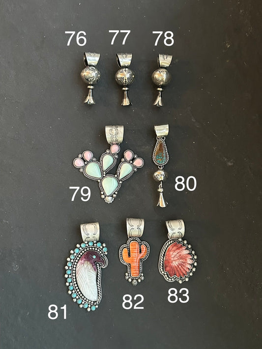 Sterling silver chief head pendant with red spiny oyster by Texas artist Shay Pfeiffer
