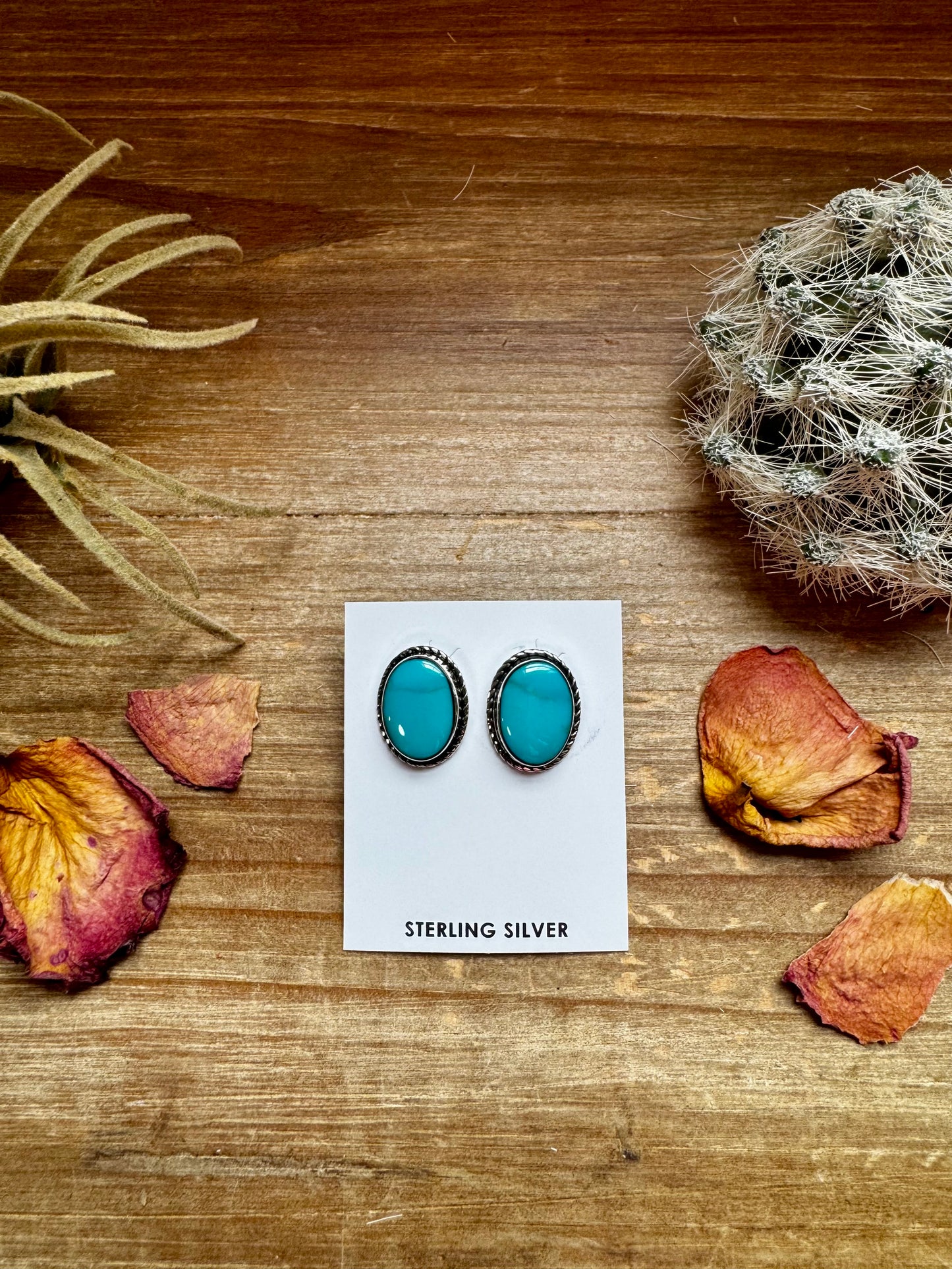 Stud Oval Turquoise Earrings& Sterling Silver