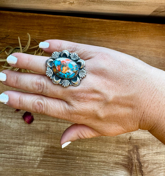 Big Oval - Adjustable - spiny, turquoise and sterling silver