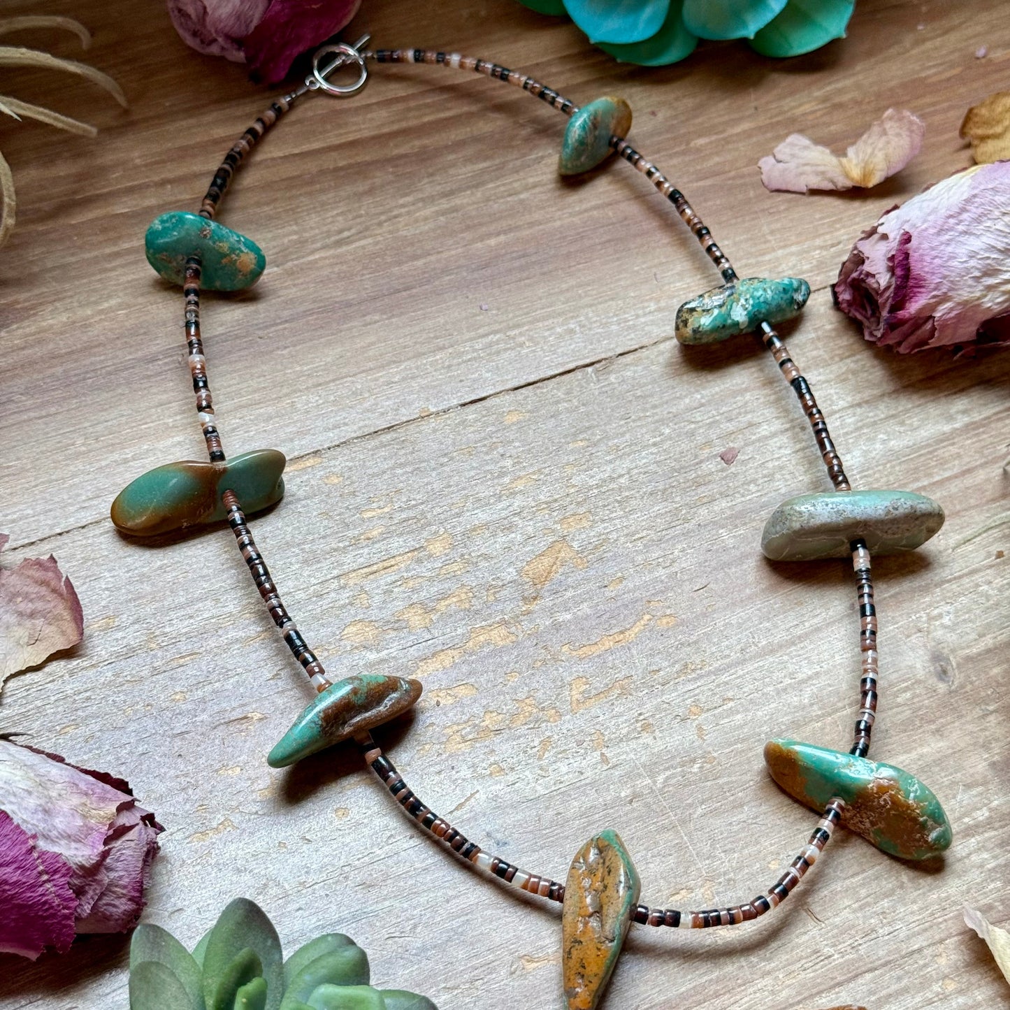 22” Dark Shell & Turquoise Nugget Necklace