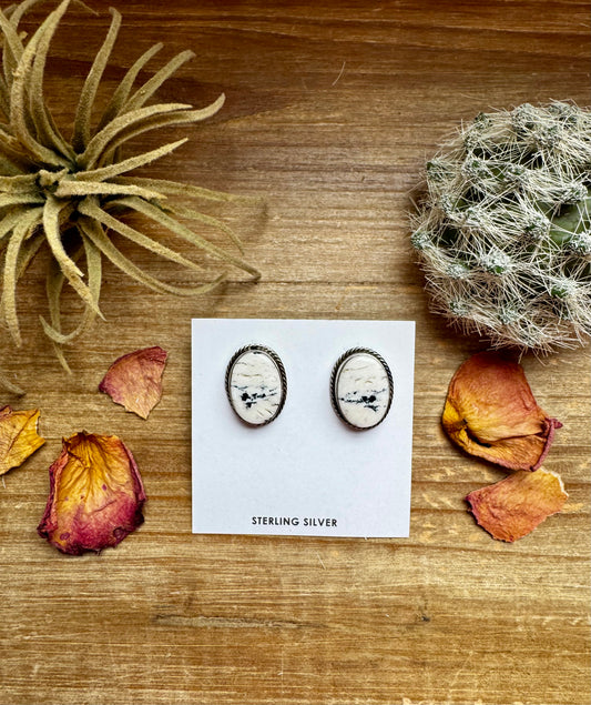 Oval Stud Earrings - White Buffalo & Sterling Silver