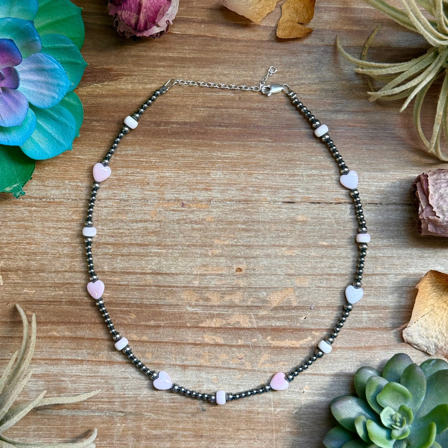 15” Pink Conch Heart Necklace – Sterling Silver Pearls