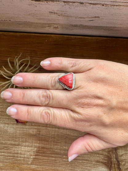 Ring - Size 7 1/2 -Red Spiny & Sterling Silver