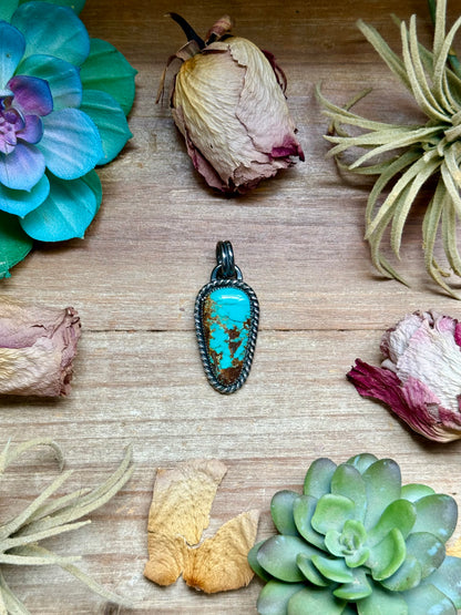 turquoise triangle sterling silver pendant handmade USA MJ