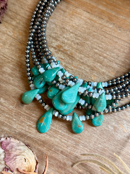 Turquoise Teardrop & Freshwater Pearl Necklace