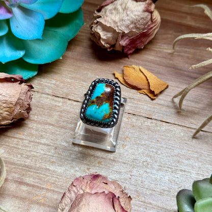 MJ Trapezoid Blue Turquoise Adjustable Sterling Silver Ring