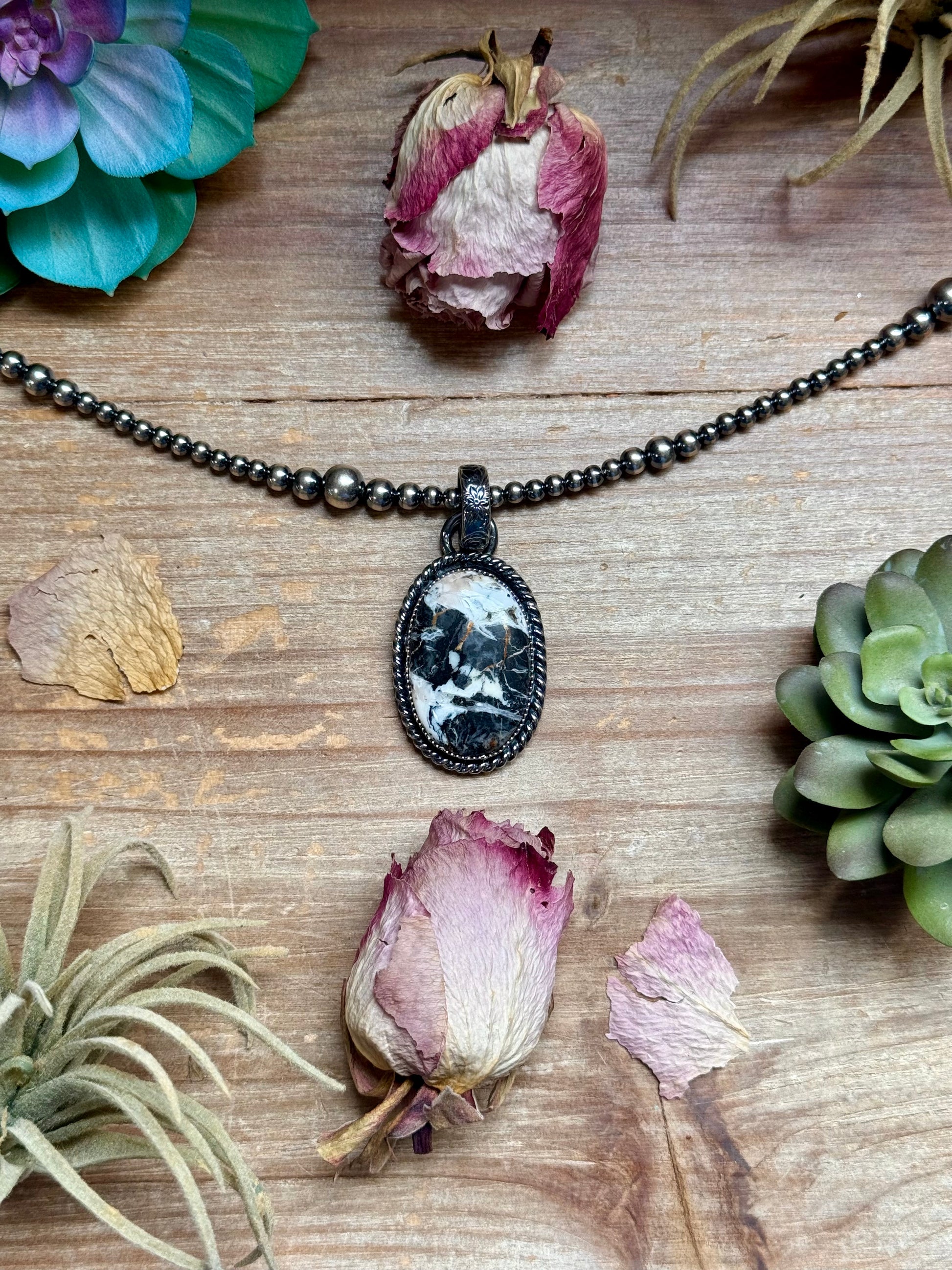 White Buffalo sterling silver pendant MJ in-house fits 8mm necklace
