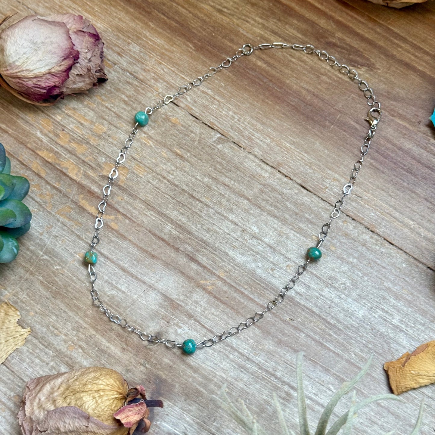 Turquoise Nugget & Heart Chain Necklace