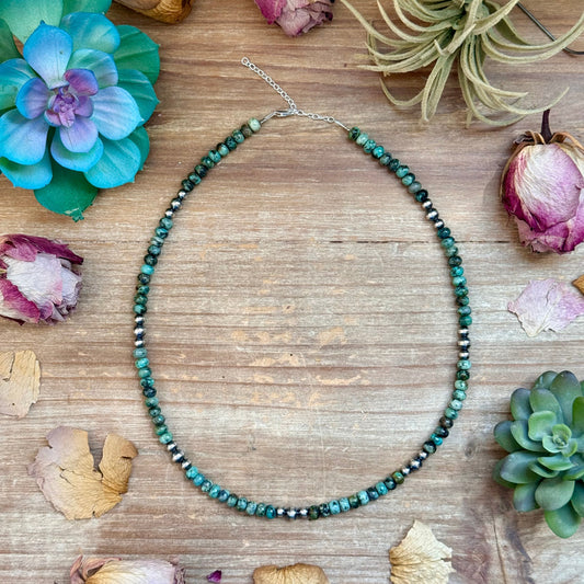 African turquoise and sterling silver pearl necklace with mixed beads
