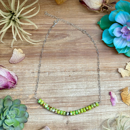 16 inch green variscite paperclip necklace with sterling silver bead handmade in the USA by The Bijoux FAB