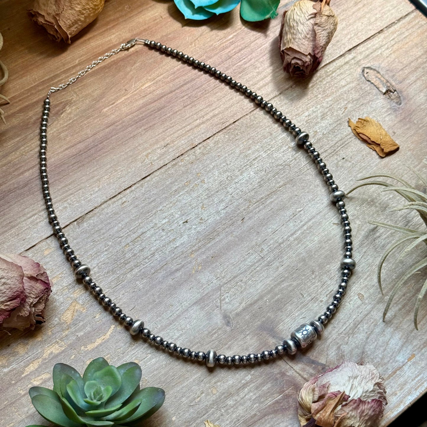 Sterling Silver Pearl, Saucer & Barrel Bead Necklace