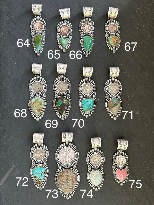 Sterling silver pendant with pink conch and Mercury dime by Texas artist Shay Pfeiffer
