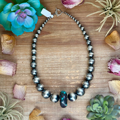 19 inch graduated turquoise rondelle necklace with non tarnish hook handmade by The Bijoux FAB
