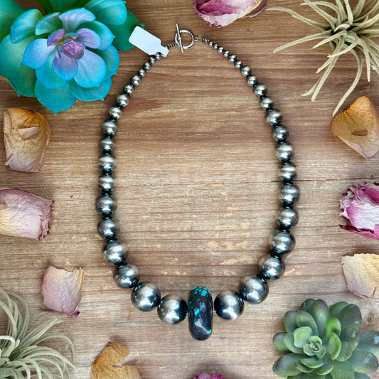 19 inch graduated turquoise rondelle necklace with non tarnish hook handmade by The Bijoux FAB
