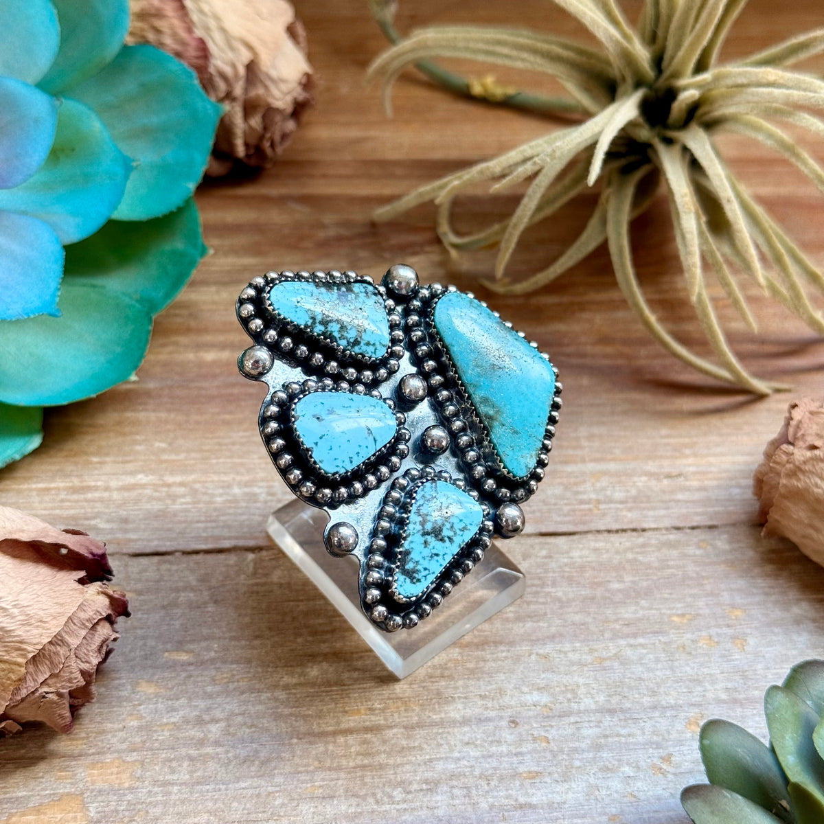 MJ Ring Four-Stone Freeform Turquoise Statement Ring
