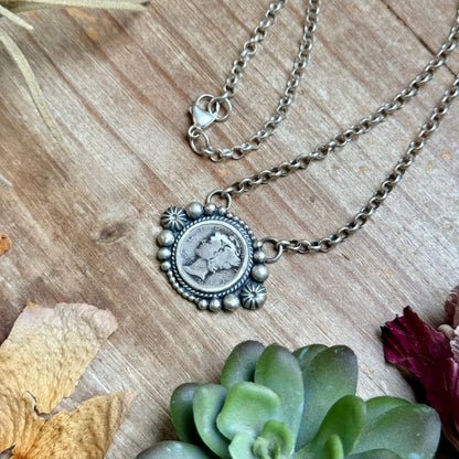 94 - Sterling Silver Mercury Dime Fixed Chain Necklace by Jason Ogg