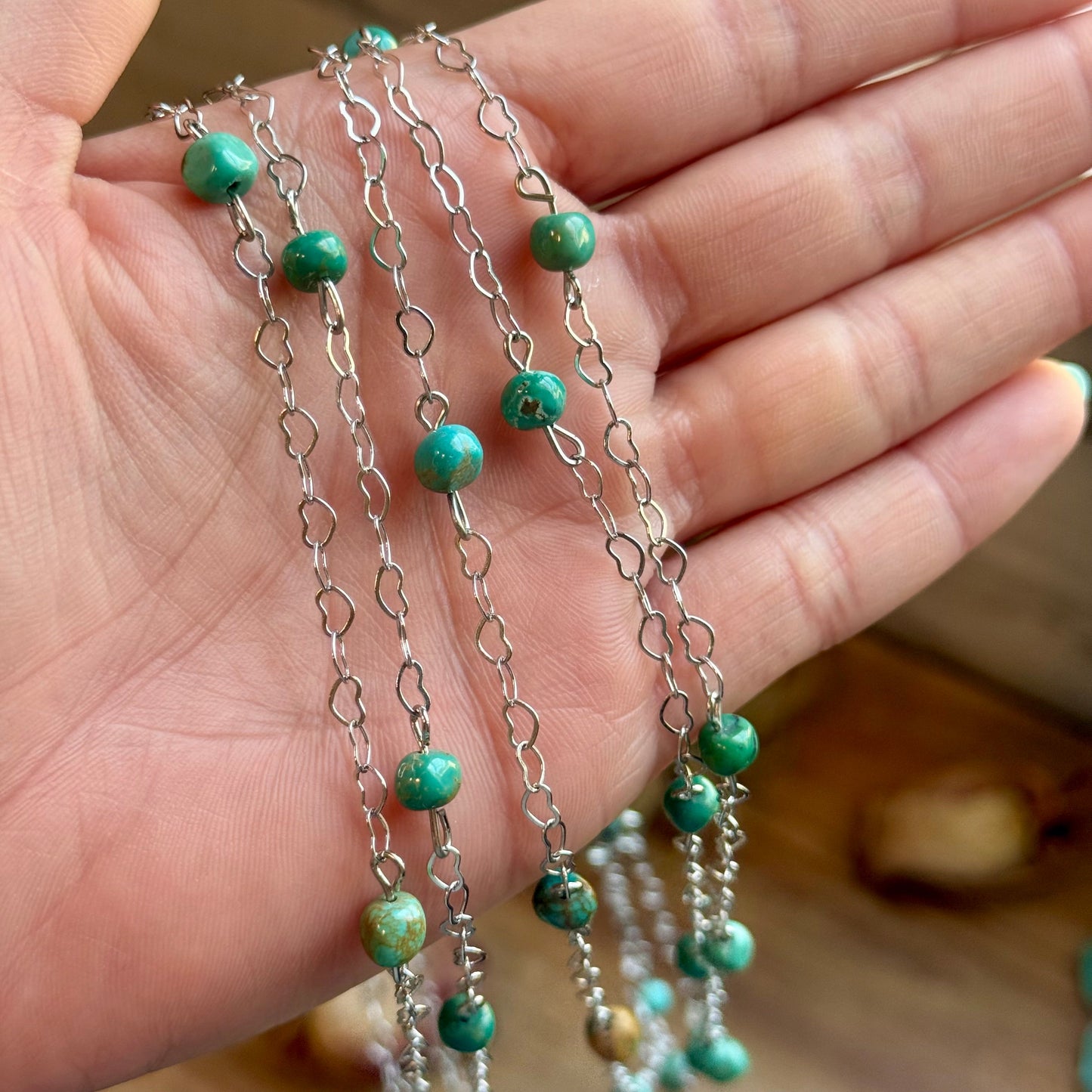 Turquoise Nugget & Heart Chain Necklace