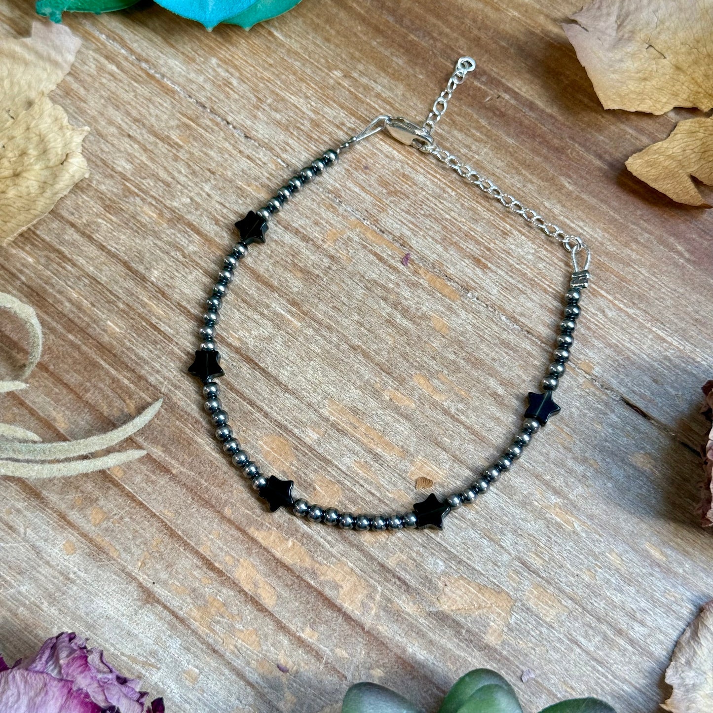 Black Onyx Star Bracelet – Sterling Silver Pearls